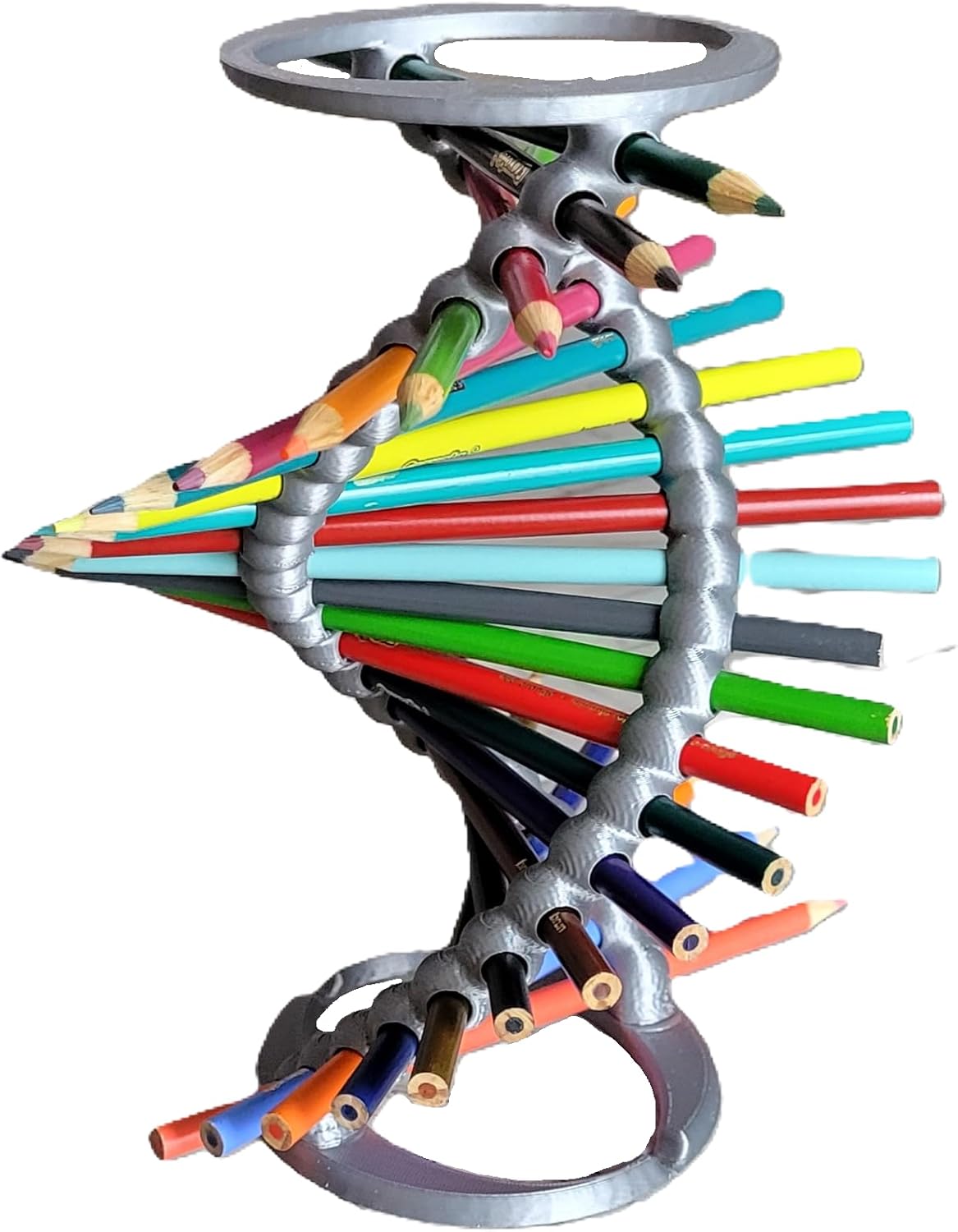 Znet3D Double Helix DNA Desk Organizer - Durable Pencil Holder for 23 Pencils | Ideal Gift for Teachers, Students, and Science Enthusiasts (Silver)